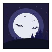 Halloween night background with bats and moon vector