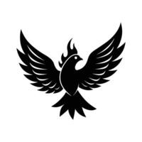 A black bird with wings is shown in a stylized style vector