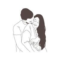 A man and woman hugging in a line drawing vector