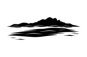 Silhouette of a mountain with waves and a boat vector