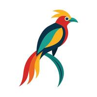 Colorful bird on a branch with a colorful tail vector