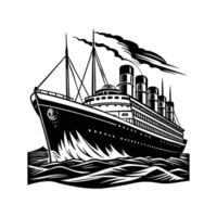 The titanic ship is shown in black and white vector