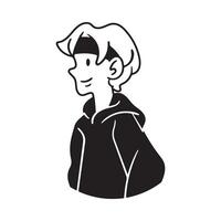 A black and white drawing of a man in a hoodie vector