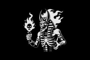 Anubis with a burning torch in his hand vector