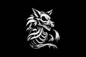 A black and white image of a skeleton with a skull vector