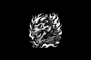 A skull with flames on it is shown in this image vector