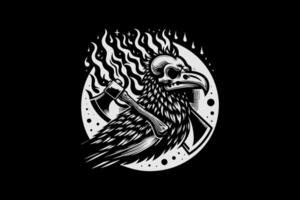A raven with a hat and axe in the background vector