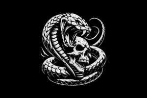 A black and white snake and skull on a black background vector