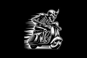 A skeleton riding a scooter on a black background vector