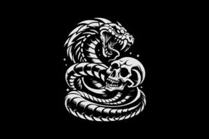 A black and white snake and skull on a black background vector