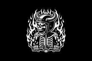 A skull with horns and a helmet on a black background vector