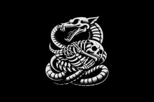 A black and white image of a snake and a skull vector