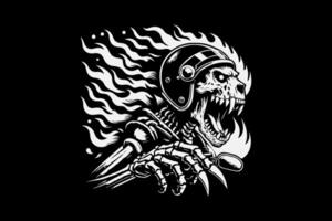 A skull with a helmet and flames on it vector