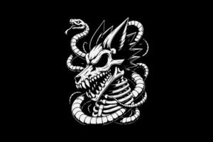 A black and white logo of a skull and snake vector