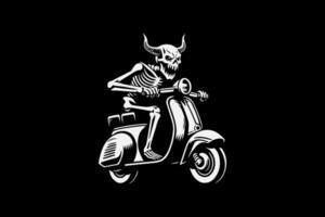 A skeleton riding a scooter with horns vector