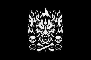 A black and white illustration of a devil with skulls and bones vector
