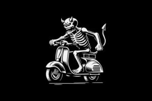 A skeleton riding a scooter with devil horns vector