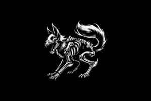 A black and white image of a wolf with a skeleton on it vector