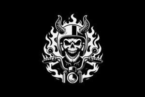 A skull with horns and a helmet on a motorcycle vector