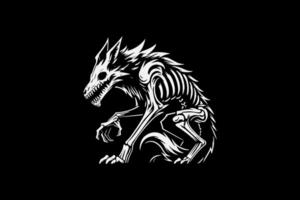 A black and white wolf with a skeleton on it vector
