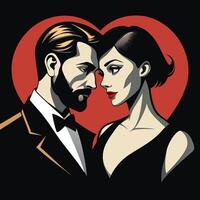 A man and woman in a tuxedo are looking at each other vector