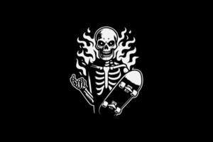 A skeleton holding a skateboard in the air vector