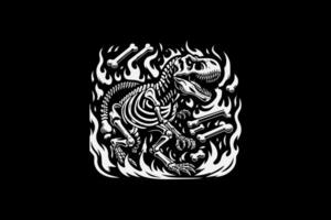 A t - rex skeleton in flames on a black background vector