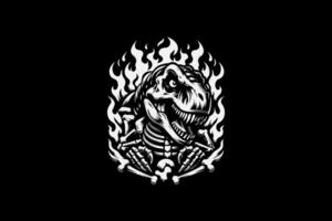 A t - rex skeleton with flames on it vector