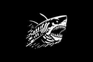 A shark with a large mouth and teeth on a black background vector