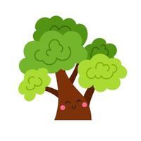 Cute tree character. Tree with green crown on white background. Kids illustration of tree in flat style. Isolated on white background. vector