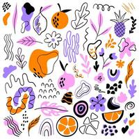 Big Set of Abstract Elements. Abstract Citrus Fruits and Geometric Shapes. Abstract Elements for Backgrounds, Textiles, Posters, Postcards, Packaging and more. vector