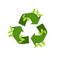 Recycle sign isolated on white background. Green recycling symbol with arrows and leaf. Environment. vector
