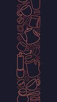 Coffee vertical seamless print. line border vector