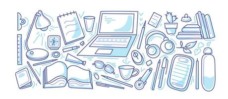 Table and workplace. Art doodle sketch. Top view vector