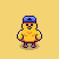 Pixel art duck with a cap game asset design vector