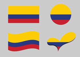 Colombian flag. Flag of Colombia in heart shape. Colombian flag in circle shape. Country flag variations vector