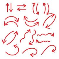 Arrows set. Hand drawn arrows. Collection of red arrows of different directions vector