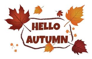 Hello Autumn. Autumn horizontal background with gradient leaves of different shapes. Autumn leaves and copy space vector