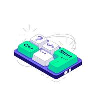Small Mini Keyboard with Programming icons. Developer concept. Isometric illustration vector