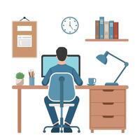 Man Working at Home Office Desk Setup vector