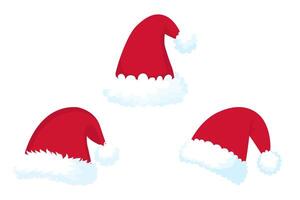 Three Red Santa Hats with Fluffy White Trim vector