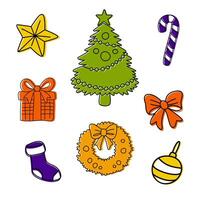 Festive Christmas Elements Set with Tree, Wreath, and Ornaments vector