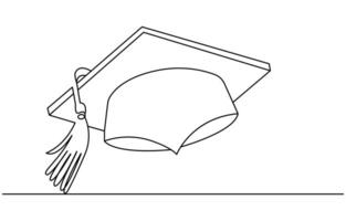 Continuous cap one line art drawing of graduation hat vector