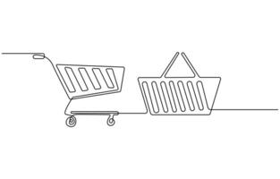 Single continuous line drawing of a shopping cart vector