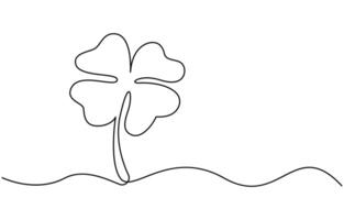 One continuous line drawing of four-leaved clover. vector