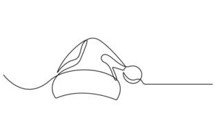 Continuous one line drawing of Santa hat in silhouette on a white background vector