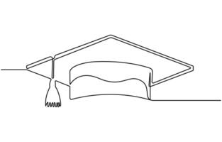 Continuous cap one line art drawing of graduation hat concept vector
