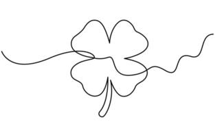 Clover four-leaf in Continuous one line art drawing St. Patrick s day vector