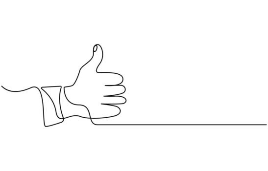 uno continuo línea dibujo de me gusta mano demostración pulgar arriba,10 vector