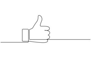 One continuous line drawing of like hand showing thumb up vector